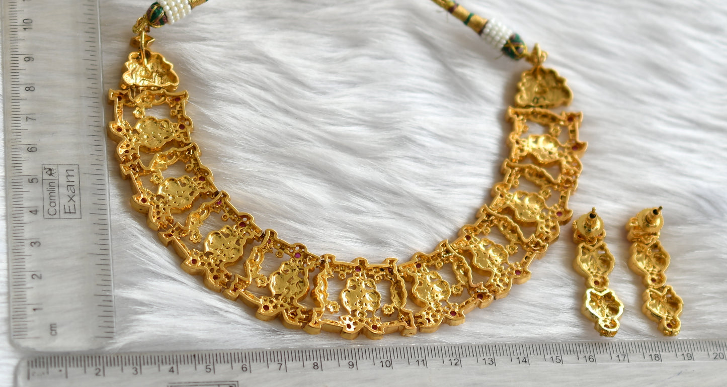 Gold tone ruby peacock necklace set dj-03248