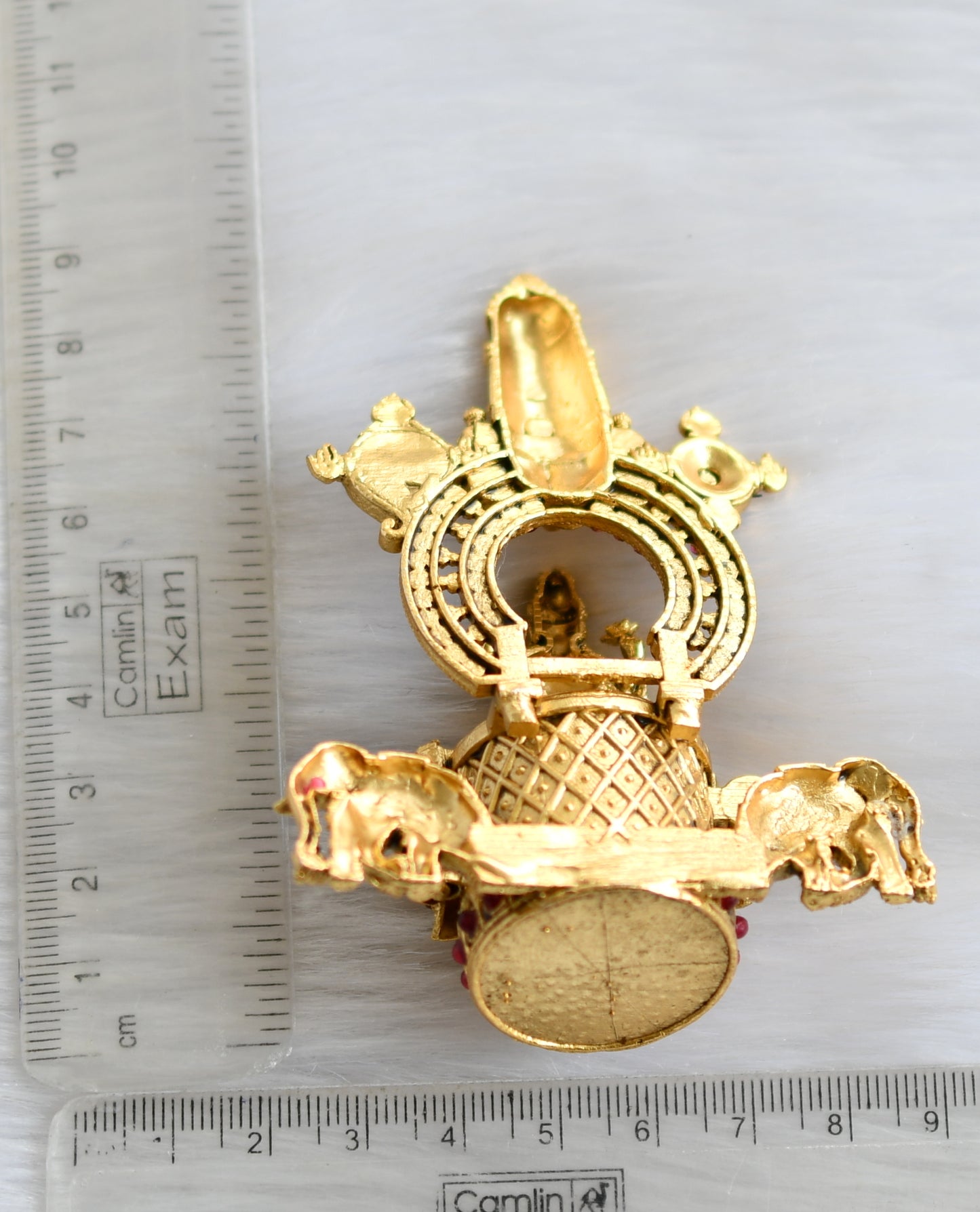 Antique gold kemp-green Lakshmi-Venkateshwara Swamy Kumkum box dj-40167