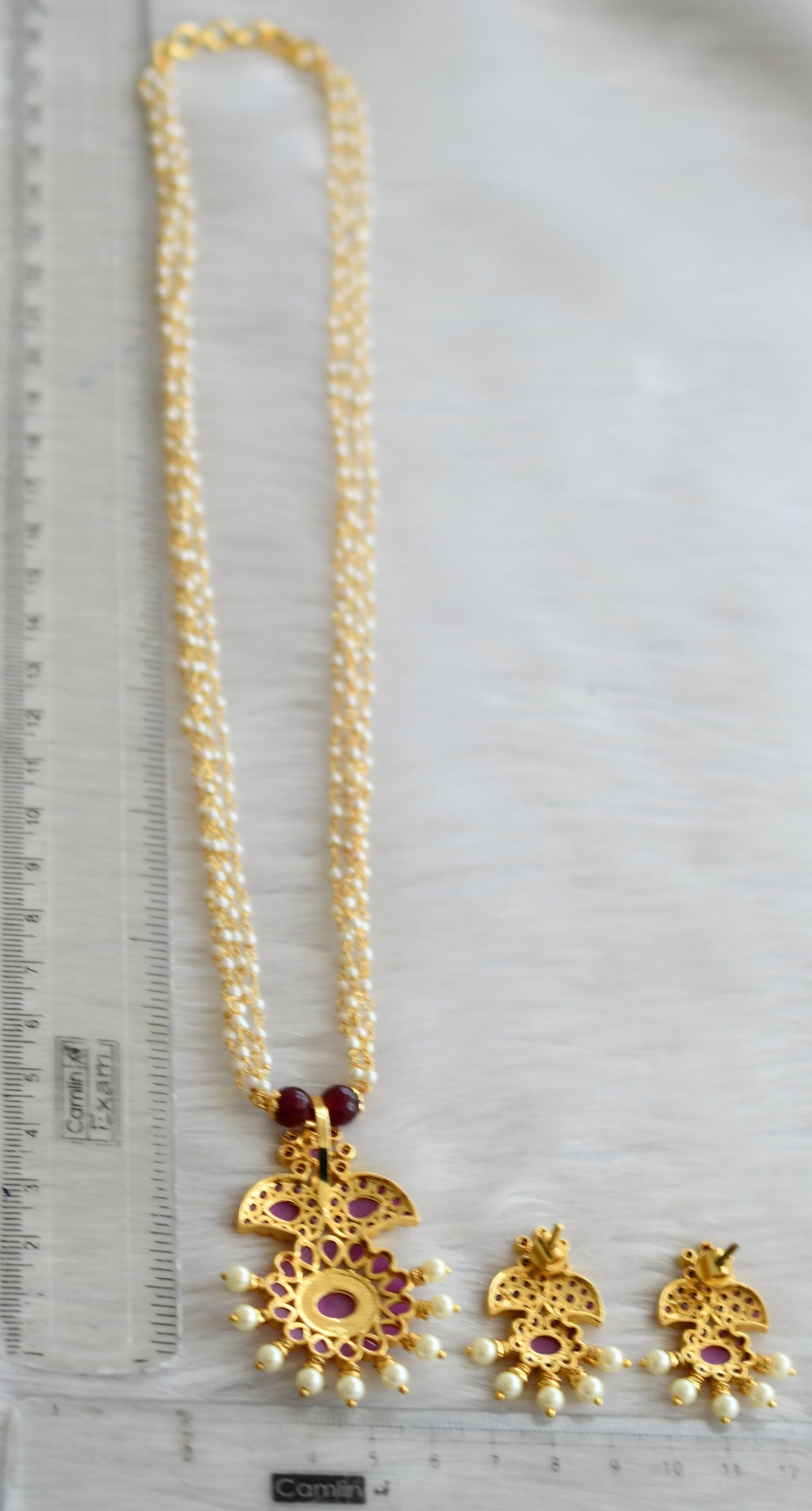 Gold tone ruby pearl mango necklace set dj-22816