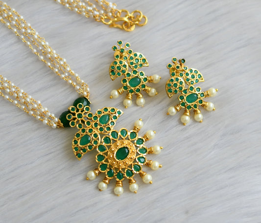 Gold tone emerald pearl mango necklace set dj-22817