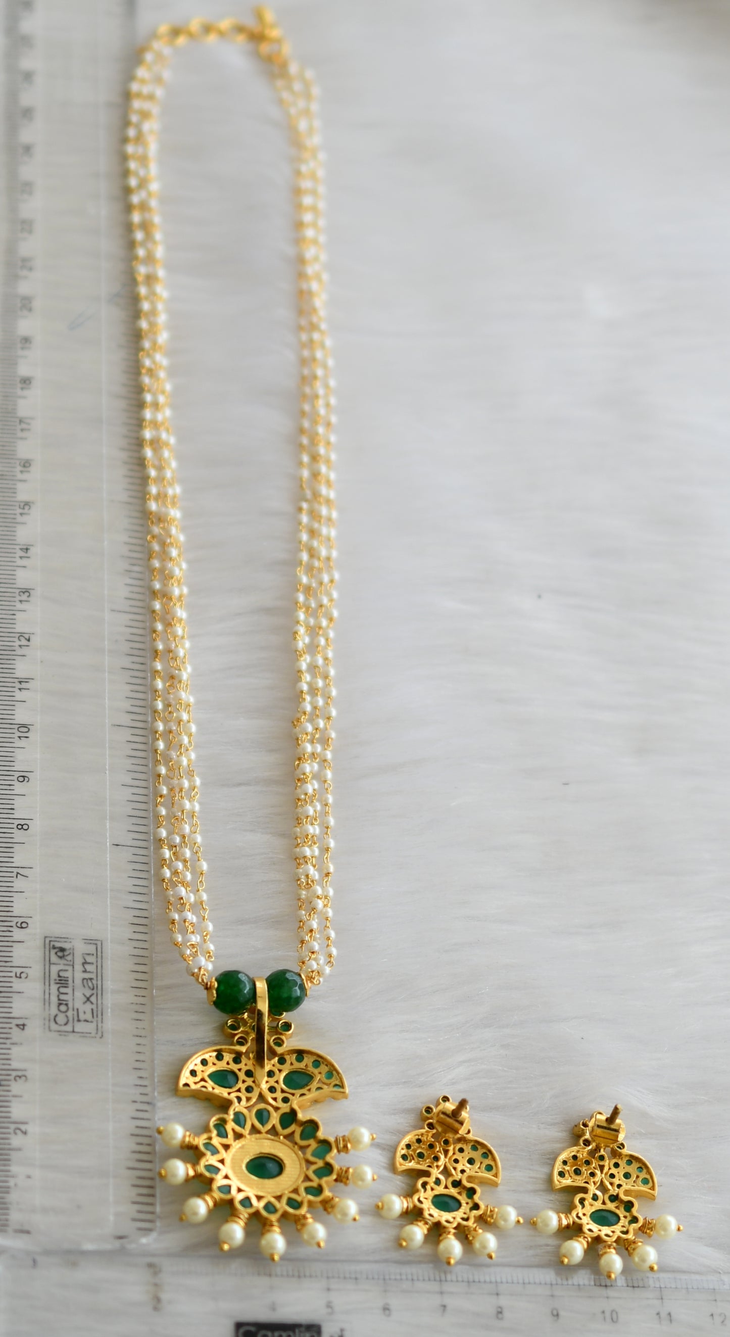 Gold tone emerald pearl mango necklace set dj-22817