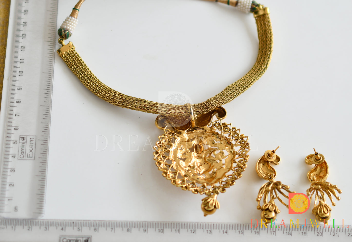 Antique nagaas green krishna choker necklace set dj-07817