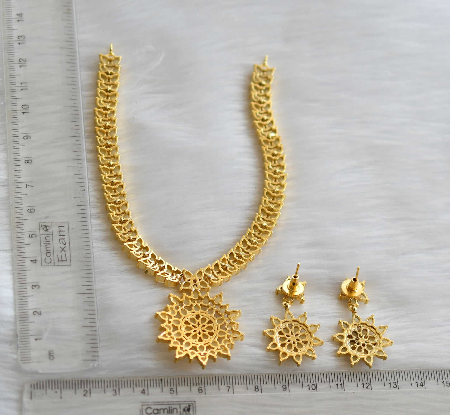 Gold tone pearl stone necklace set dj-40172
