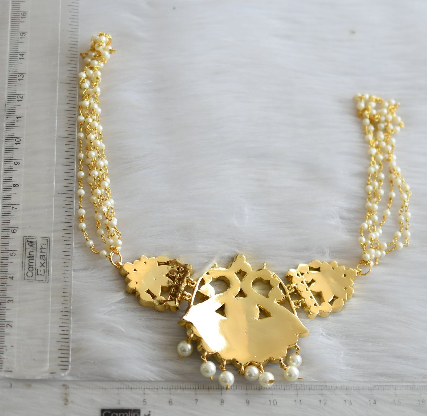 Gold tone semi precious blue kemp peacock pearl necklace dj-16336