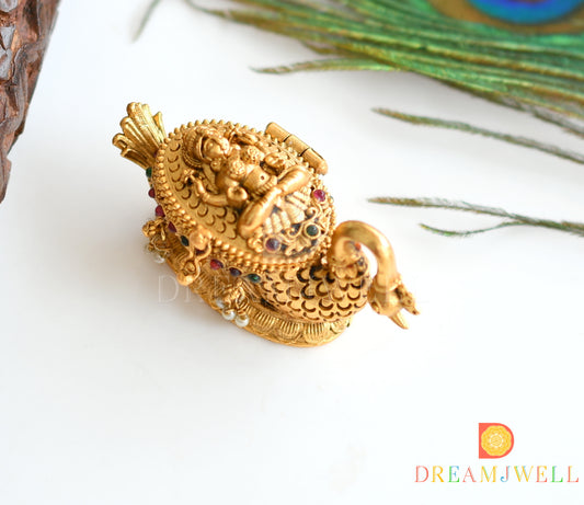 Antique Lakshmi-Peacock kemp-green kumkum box dj-36434