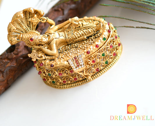 Antique gold tone kemp-green Ranganathar Kumkum box dj-36435