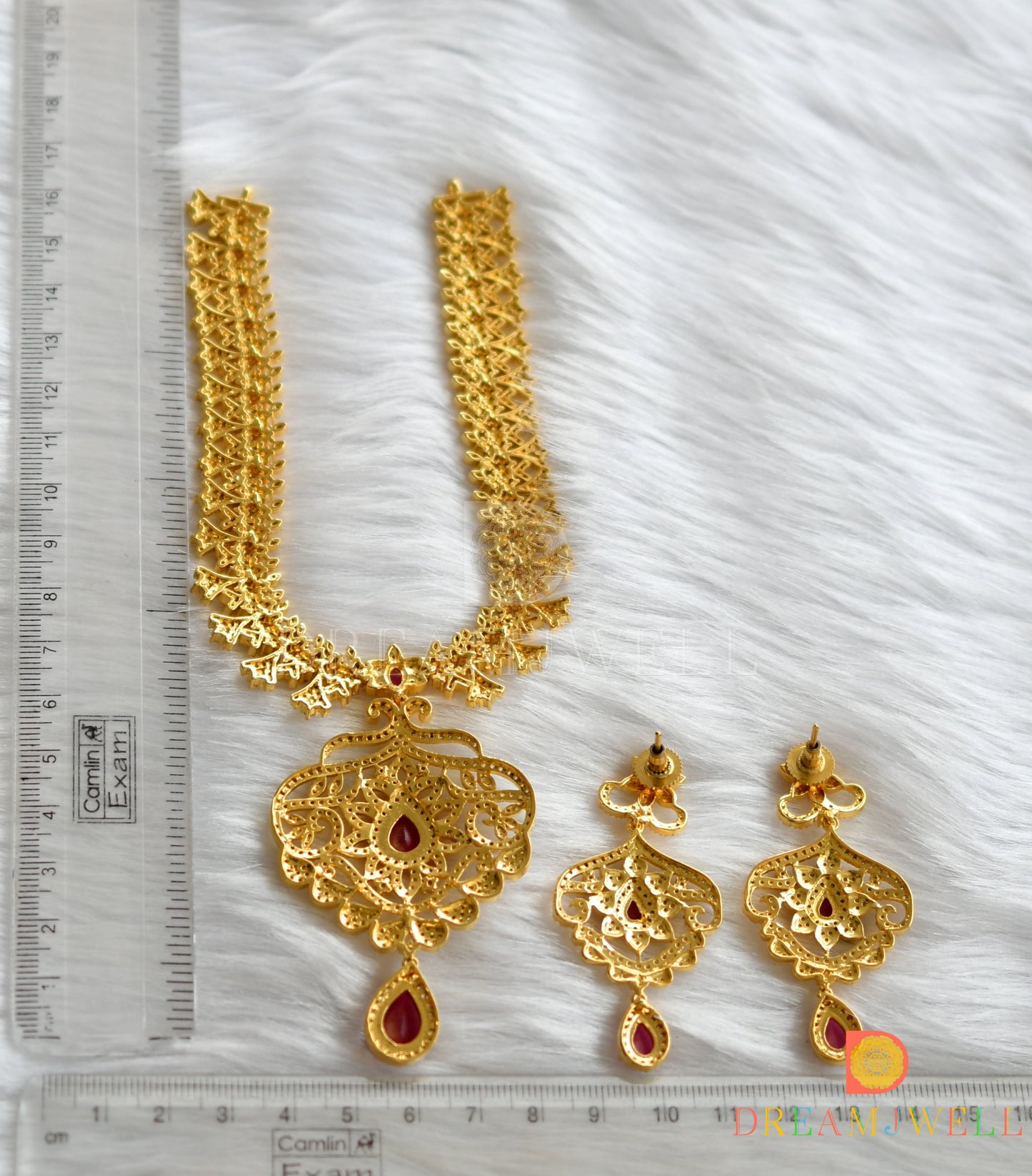 Gold tone cz ruby necklace set dj-06301