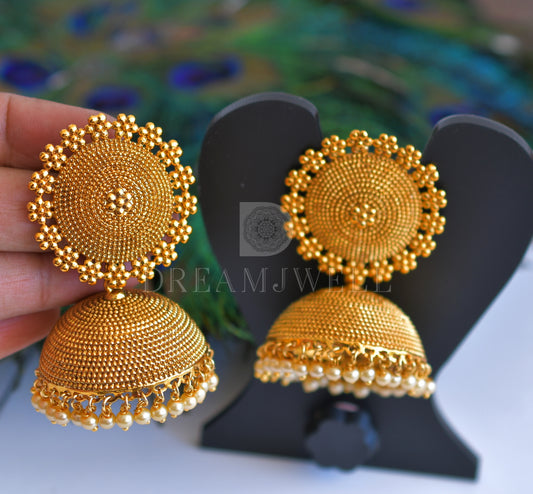 Antique gold tone Big Round Jhumkka - DJ07713