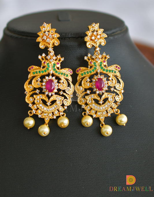 Gold tone semiprecious ruby peacock necklace set dj-03766
