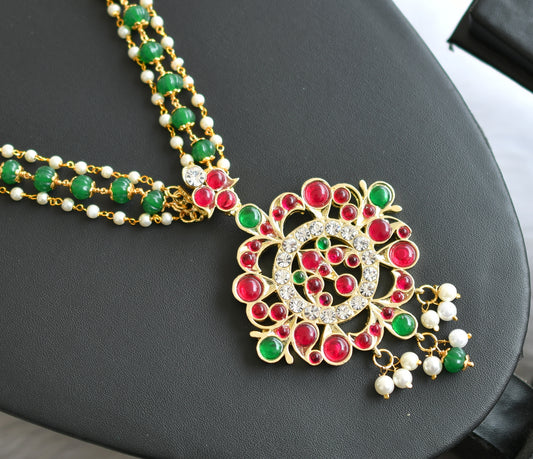 Gold tone semi precious kemp-green-white pearl-pumpkin beads haar dj-41485