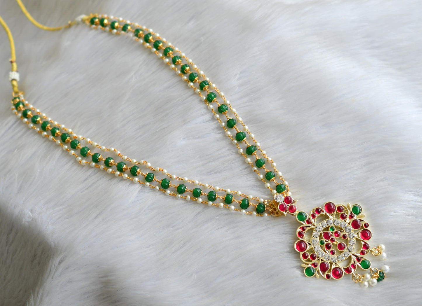 Gold tone semi precious kemp-green-white pearl-pumpkin beads haar dj-41485