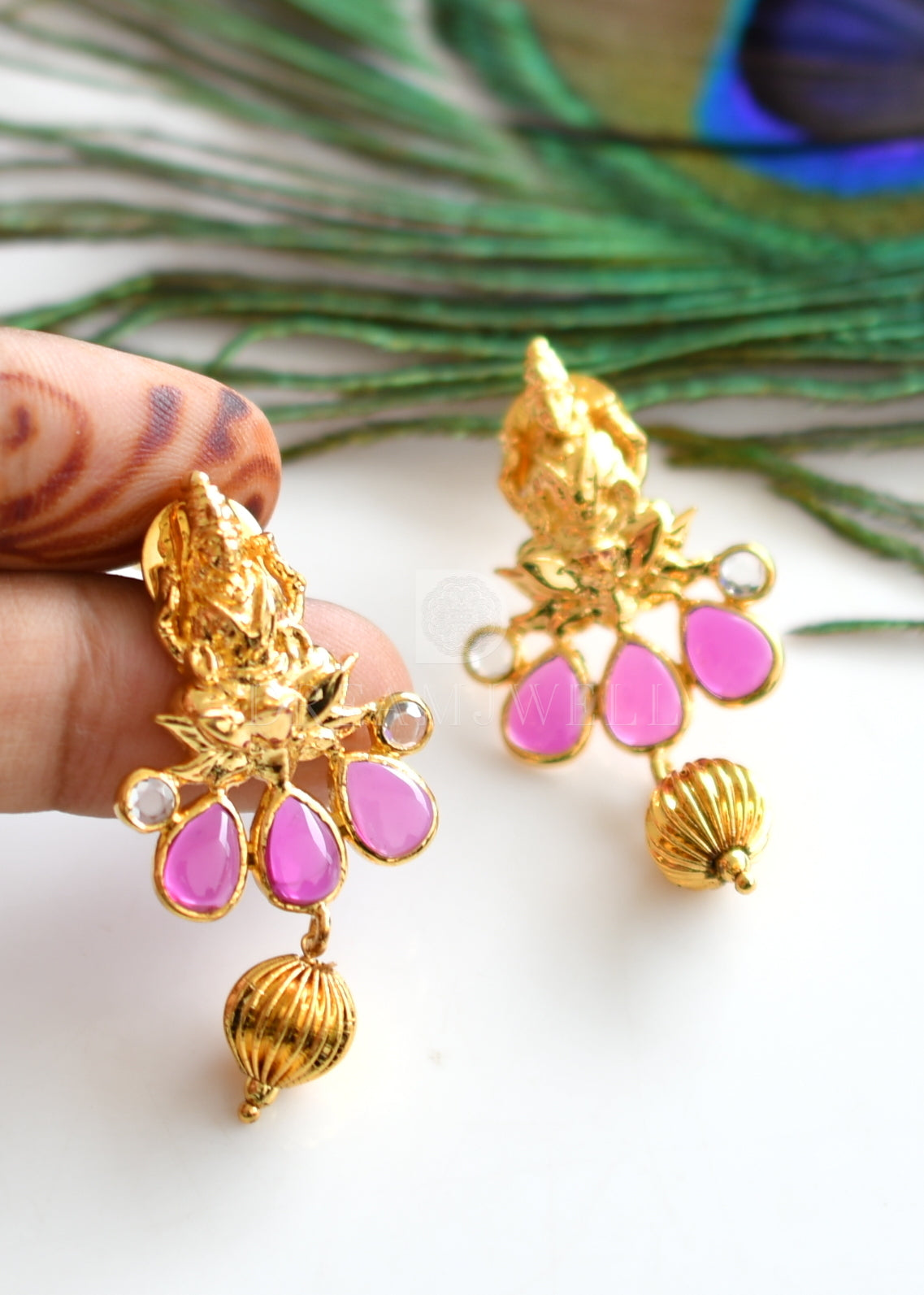 Gold Tone Uncut Ruby-emerald Lakshmi Mangalsutra set dj-12155