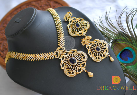 Gold tone cz-blue-white bridal necklace set dj-05788