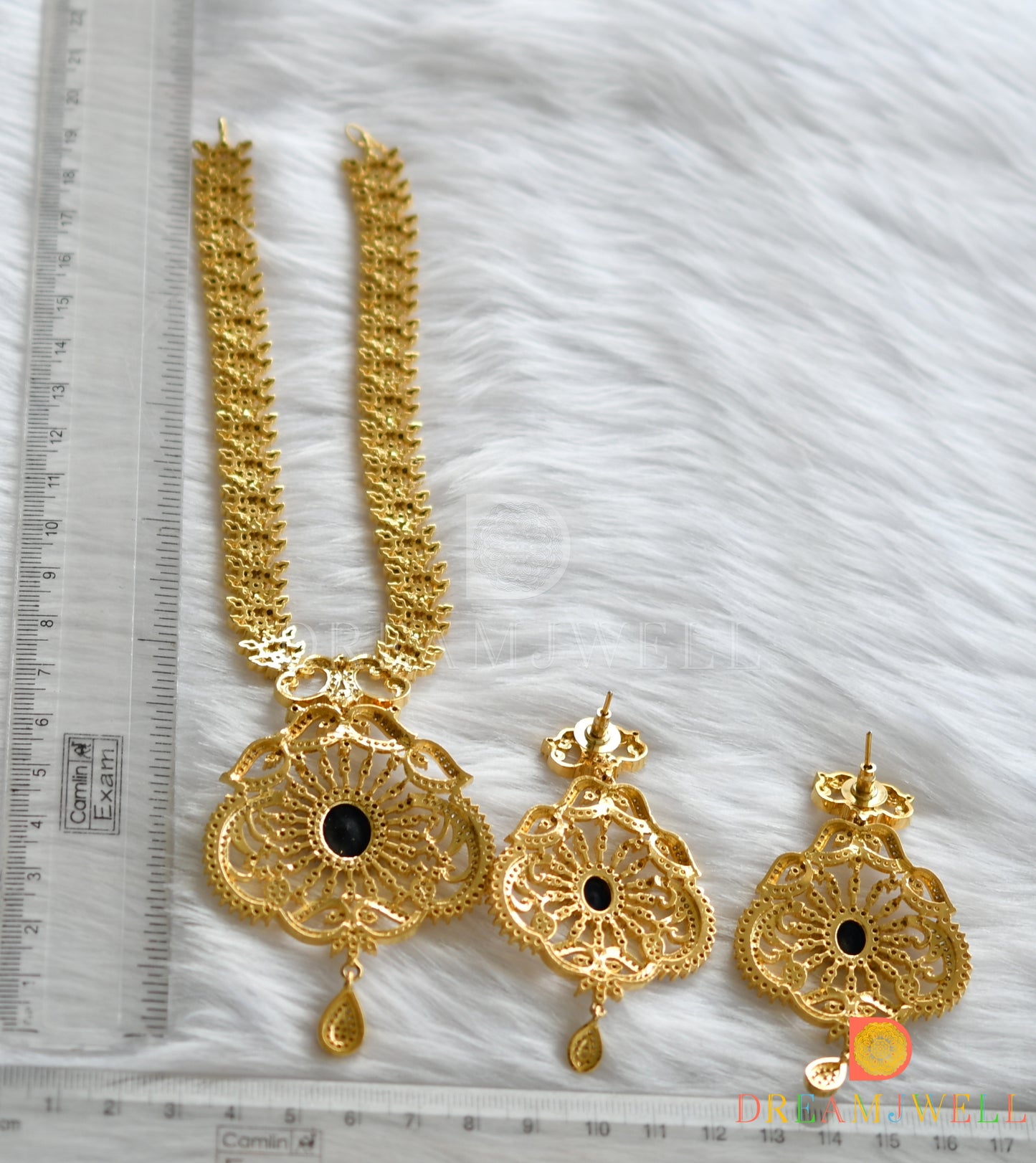 Gold tone cz-blue-white bridal necklace set dj-05788