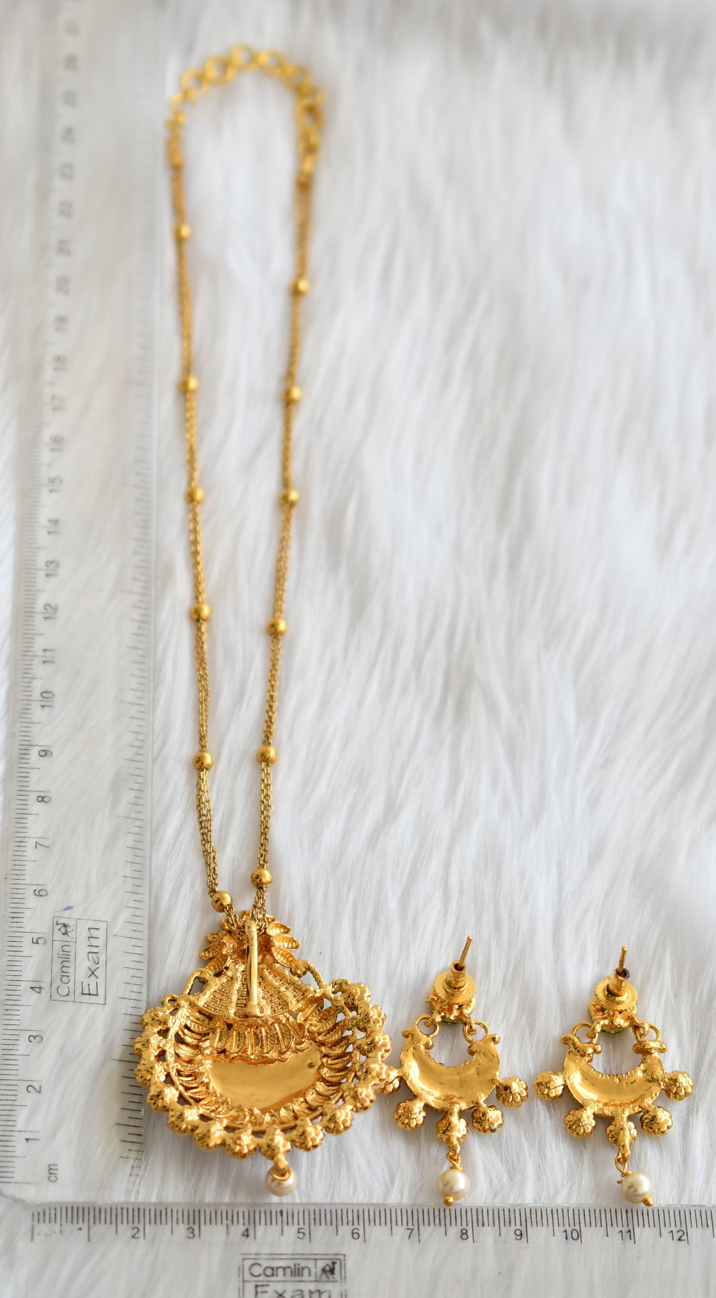 Gold tone blue transparent necklace set dj-02534