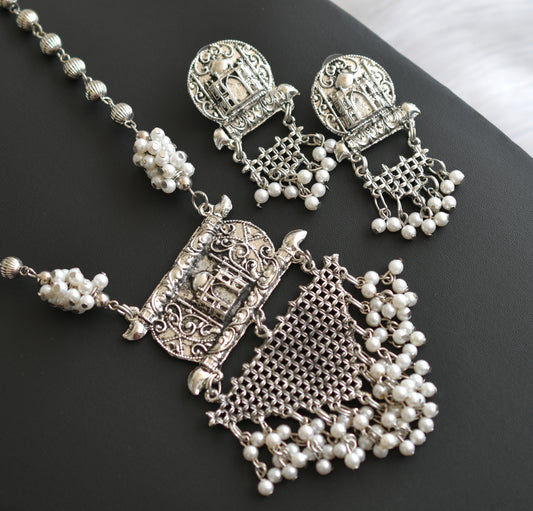 Sliver tone pearl cluster Taj mahal haar set dj-41488