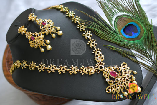 Gold tone semiprecious cz-ruby short haar set dj-03769