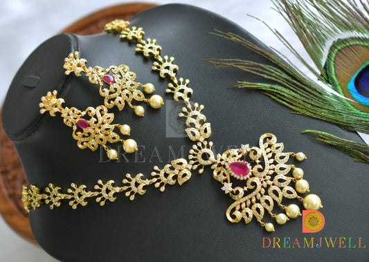 Gold tone semiprecious cz-ruby short haar set dj-03769