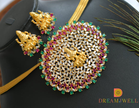 Gold tone ruby-emerald polki stones Lakshmi necklace set dj-15349