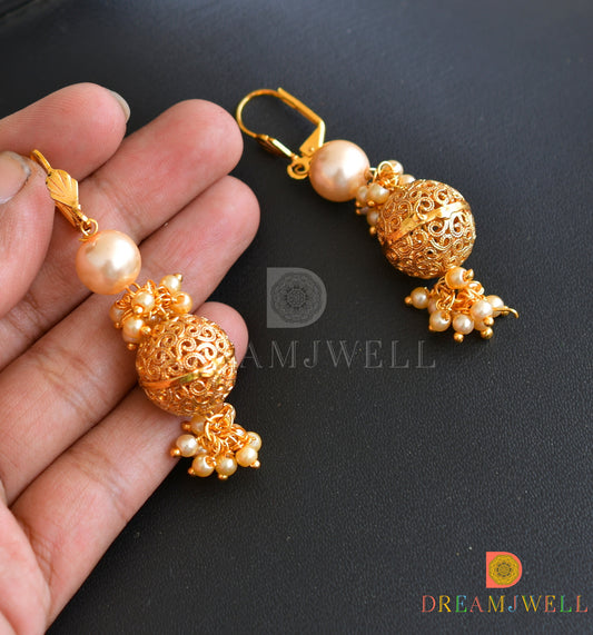 Antique gold tone pearl beaded necklace set dj-06051