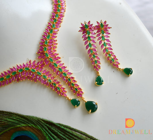 Gold tone ruby-emerald necklace set dj-04517
