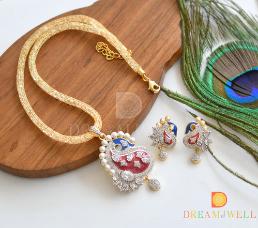 Two tone meenakari cz mango necklace set dj-06044