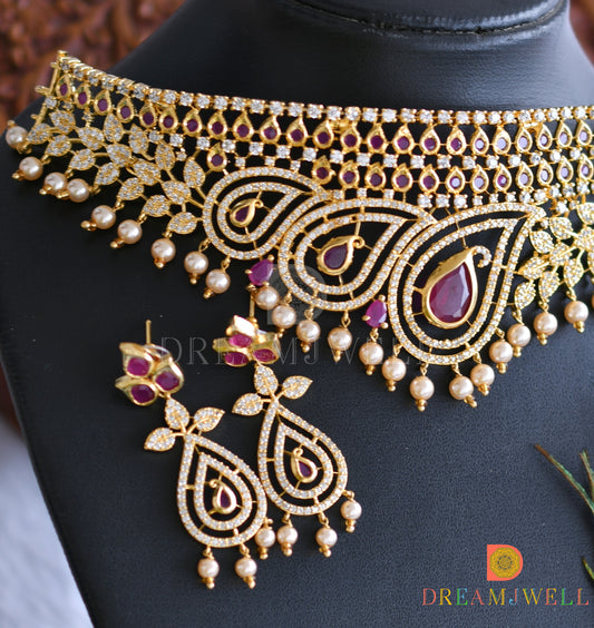 Gold tone cz ruby-white mango necklace set dj-19525