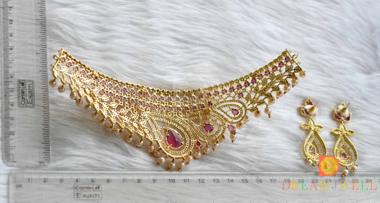 Gold tone cz ruby-white mango necklace set dj-19525