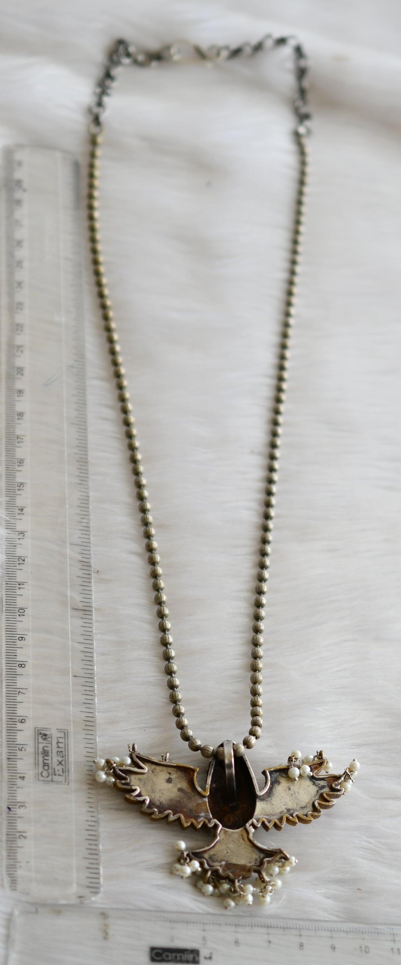 Oxidised silver tone sea green-orange-white kundan jadau stone Garuda haar dj-41495