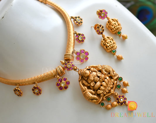 Matte finish Real kemp-green Lakshmi Kante necklace set dj-19536