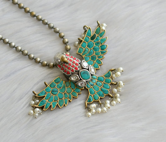 Oxidised silver tone sky blue-white-orange kundan jadau stone Garuda haar dj-41492