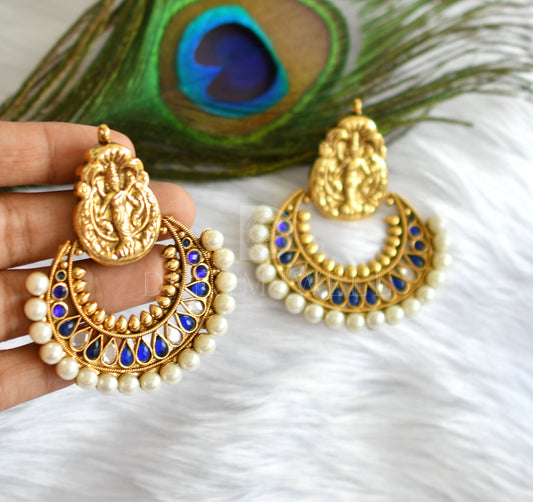 Antique blue-pearl lakshmi bali earrings dj-16556