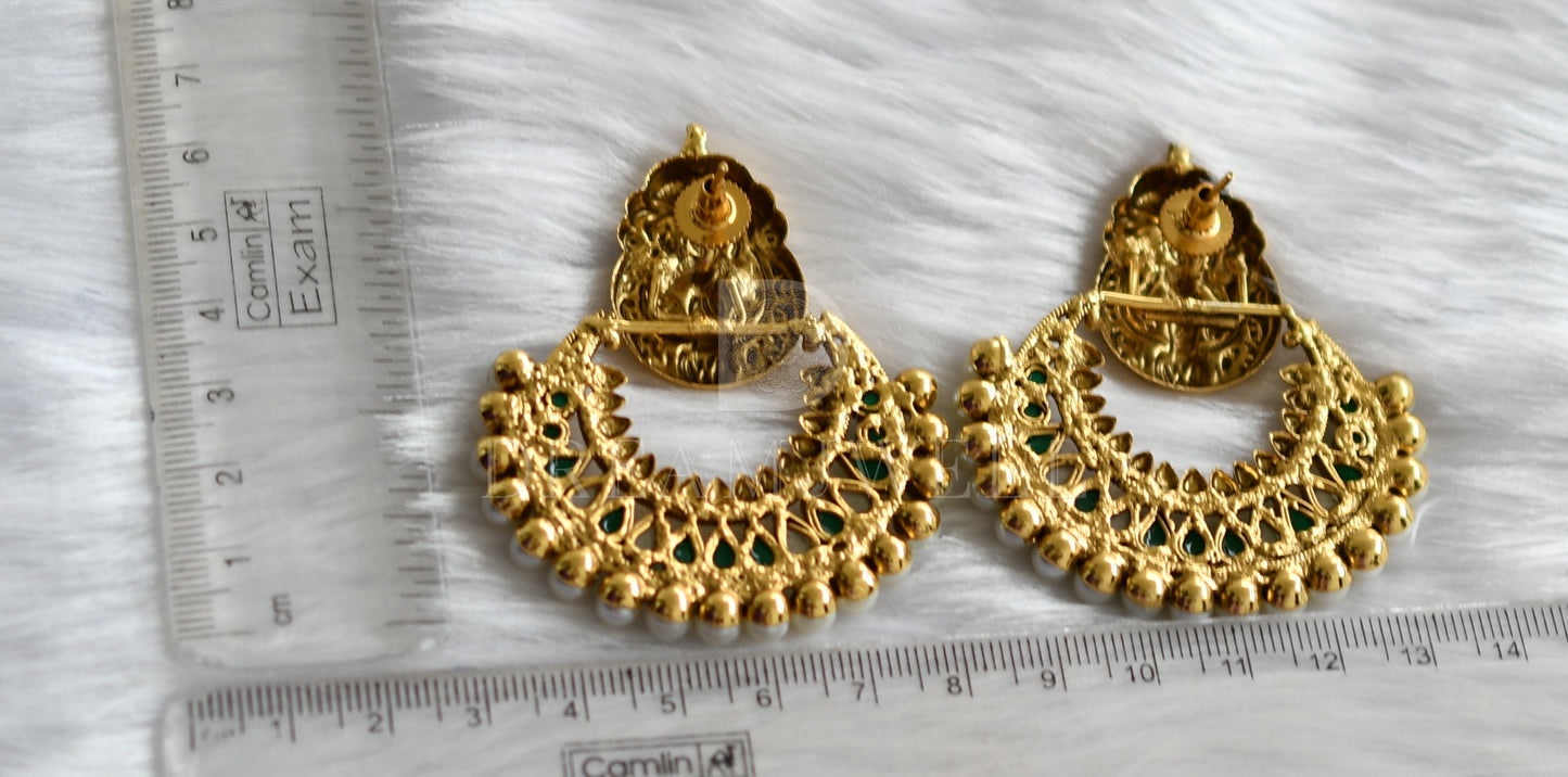 Antique gold tone green-pearl lakshmi bali earrings dj-16557