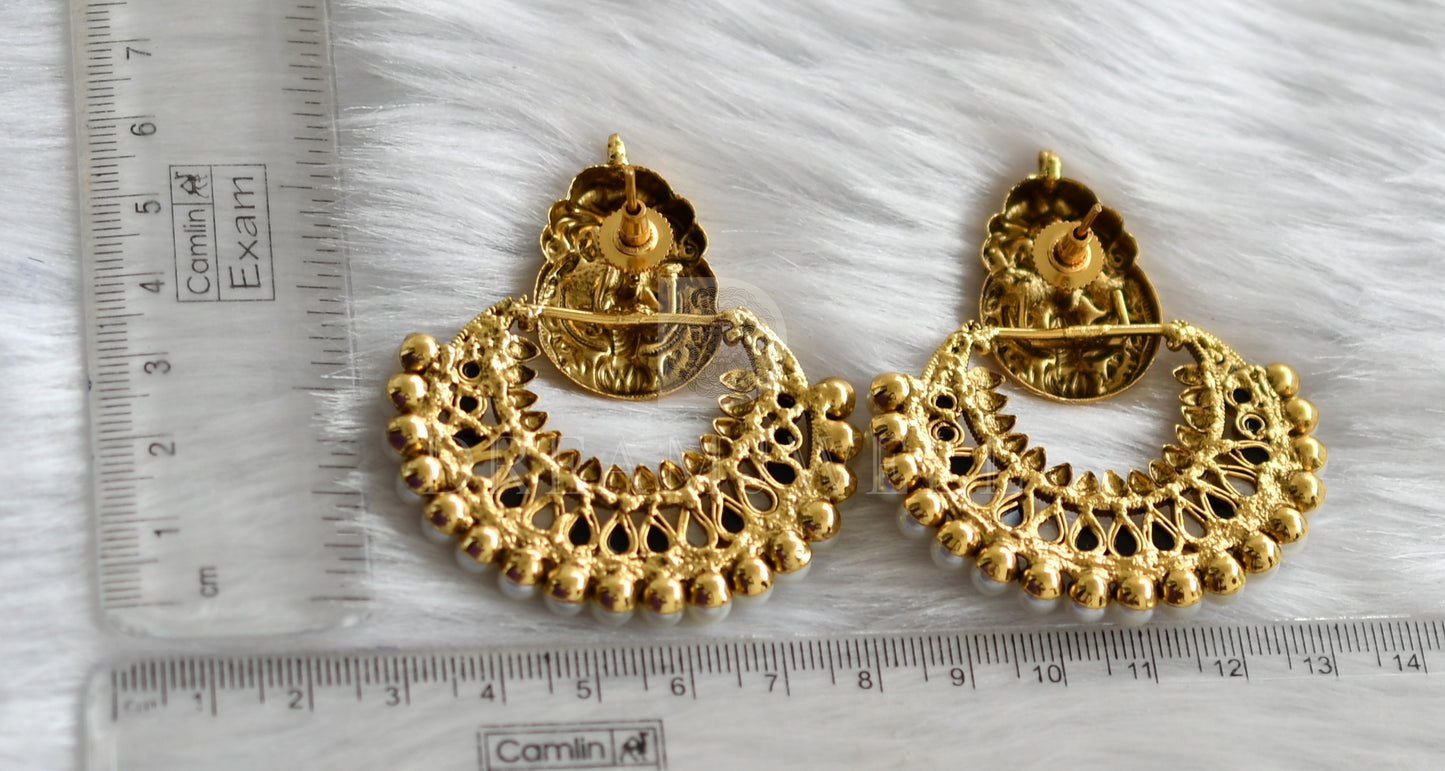 Antique gold tone Black Pearl Lakshmi Bali Earrings dj-16555
