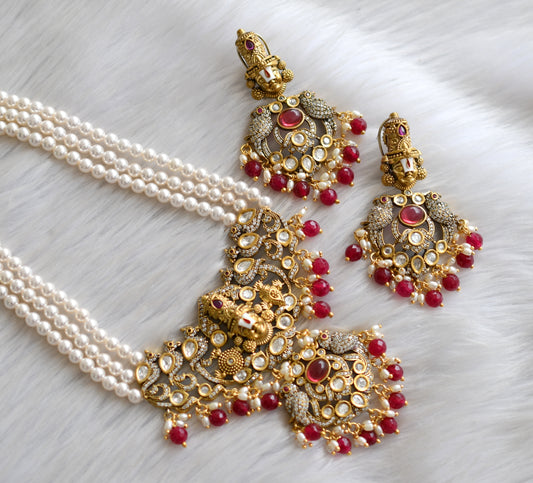 Antique gold tone Shri Thirumal Victorian necklace set dj-41516