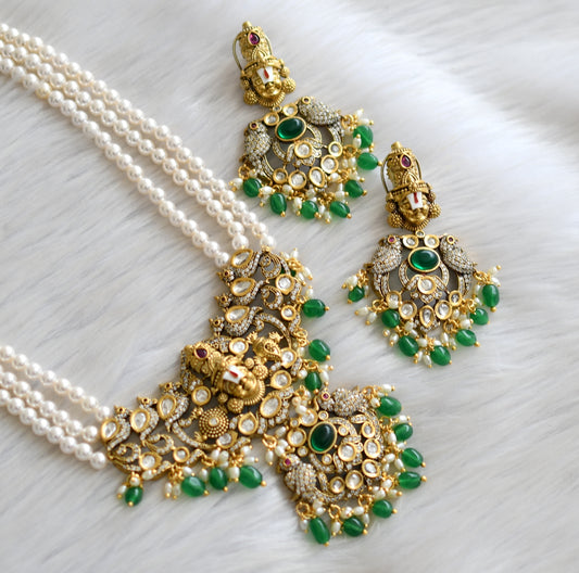 Antique gold tone Shri Thirumal Victorian necklace set dj-41517