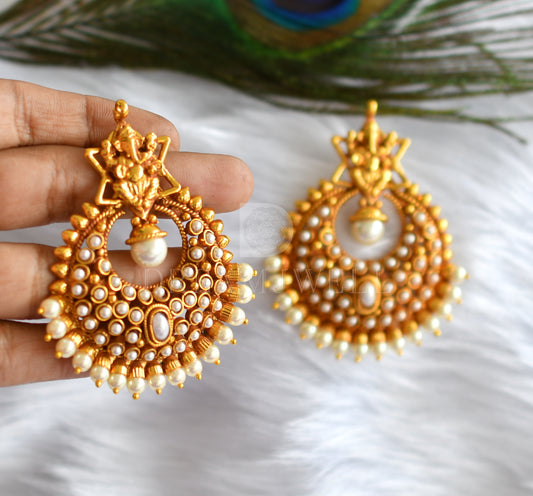 Antique gold tone pearl ganesha bali earrings dj-16548