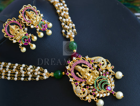 Gold tone pearl multi color Lakshmi designer necklace set dj-35713