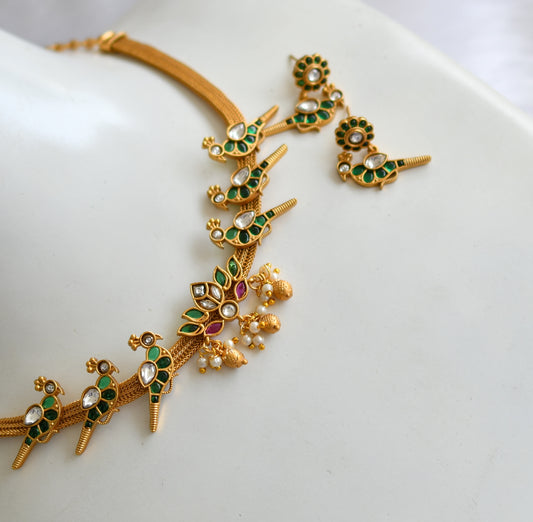 Matte finish green-kemp-white Lotus-peacock necklace set dj-39561