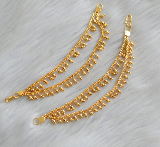 Gold tone cluster double layer earrings side chain dj-41475