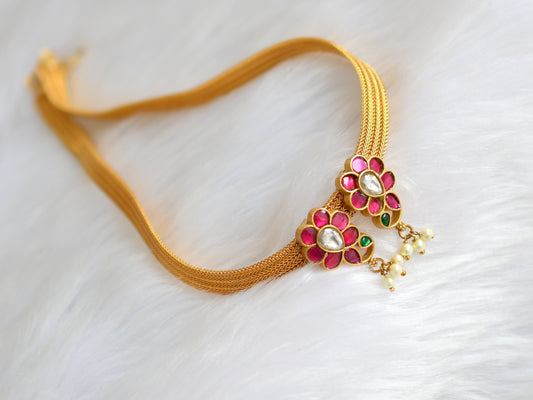 Gold tone pink-green-white kundan jadau mango necklace dj-39552