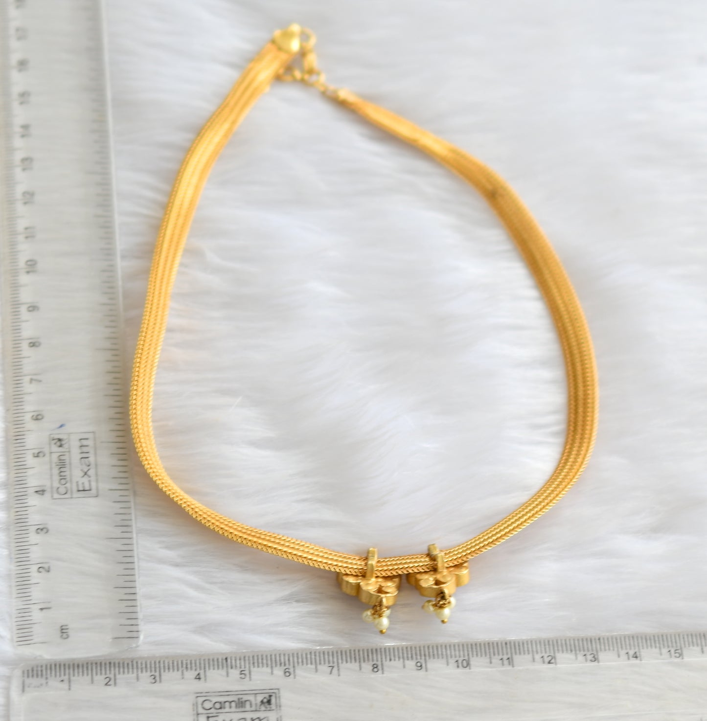 Gold tone pink-green-white kundan jadau mango necklace dj-39552