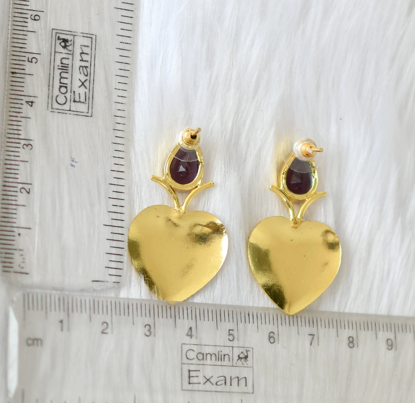 Gold tone purple stone heart earrings dj-38813