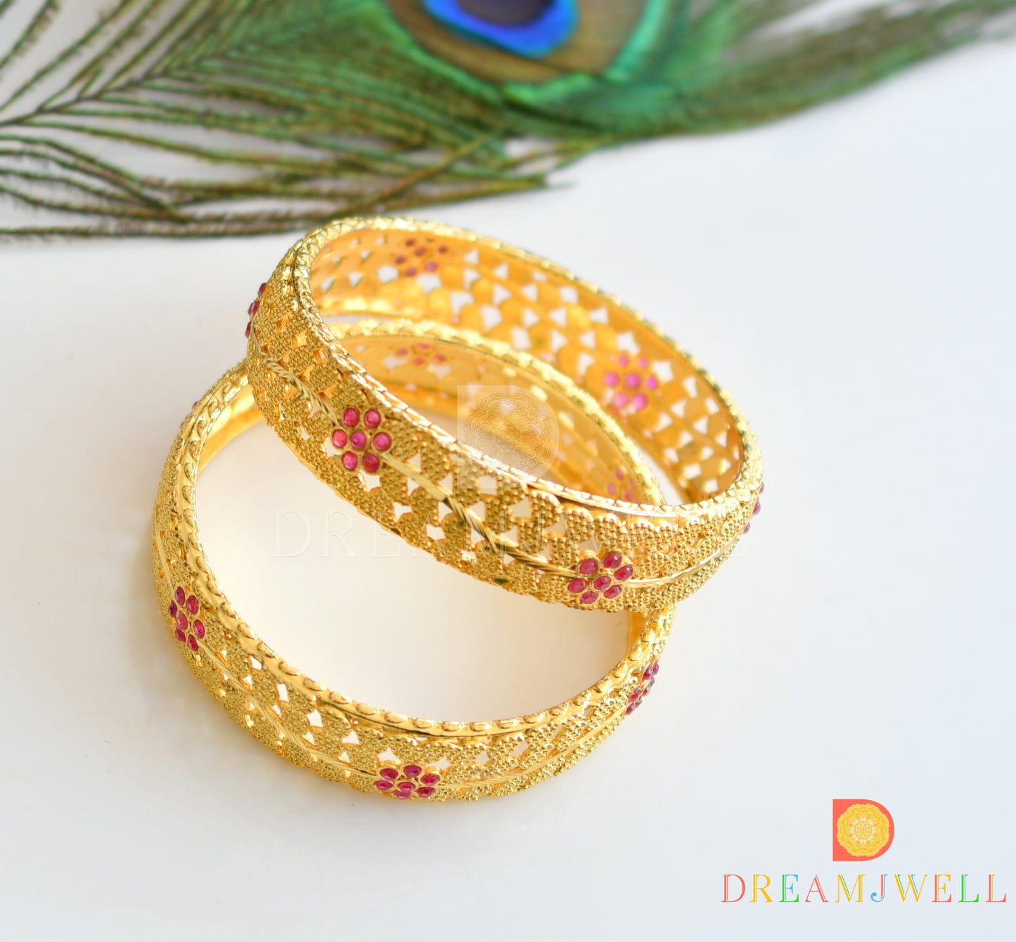 Gold tone Ruby Designer Bangles(2.4) dj-21286