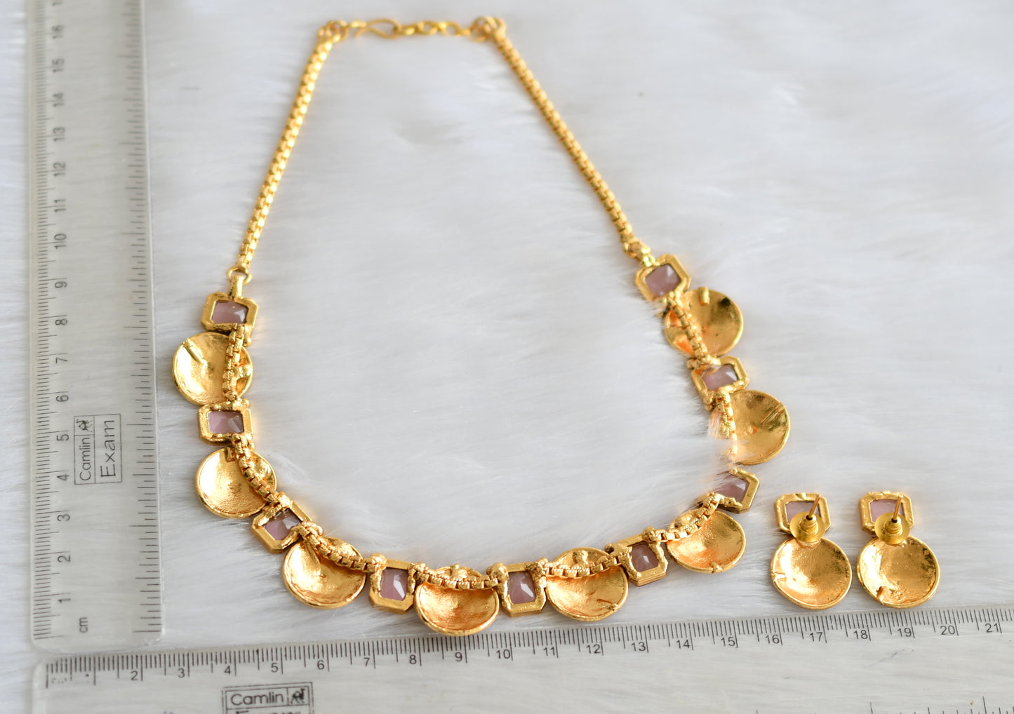 Antique baby pink block stone necklace set dj-34707