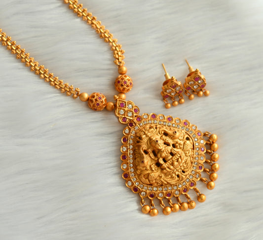 Matte finish ruby-white Lakshmi haar set dj-22148