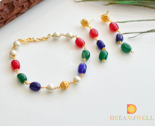 Gold tone Multi Color Onyx Beaded Bracelet Set dj-20500