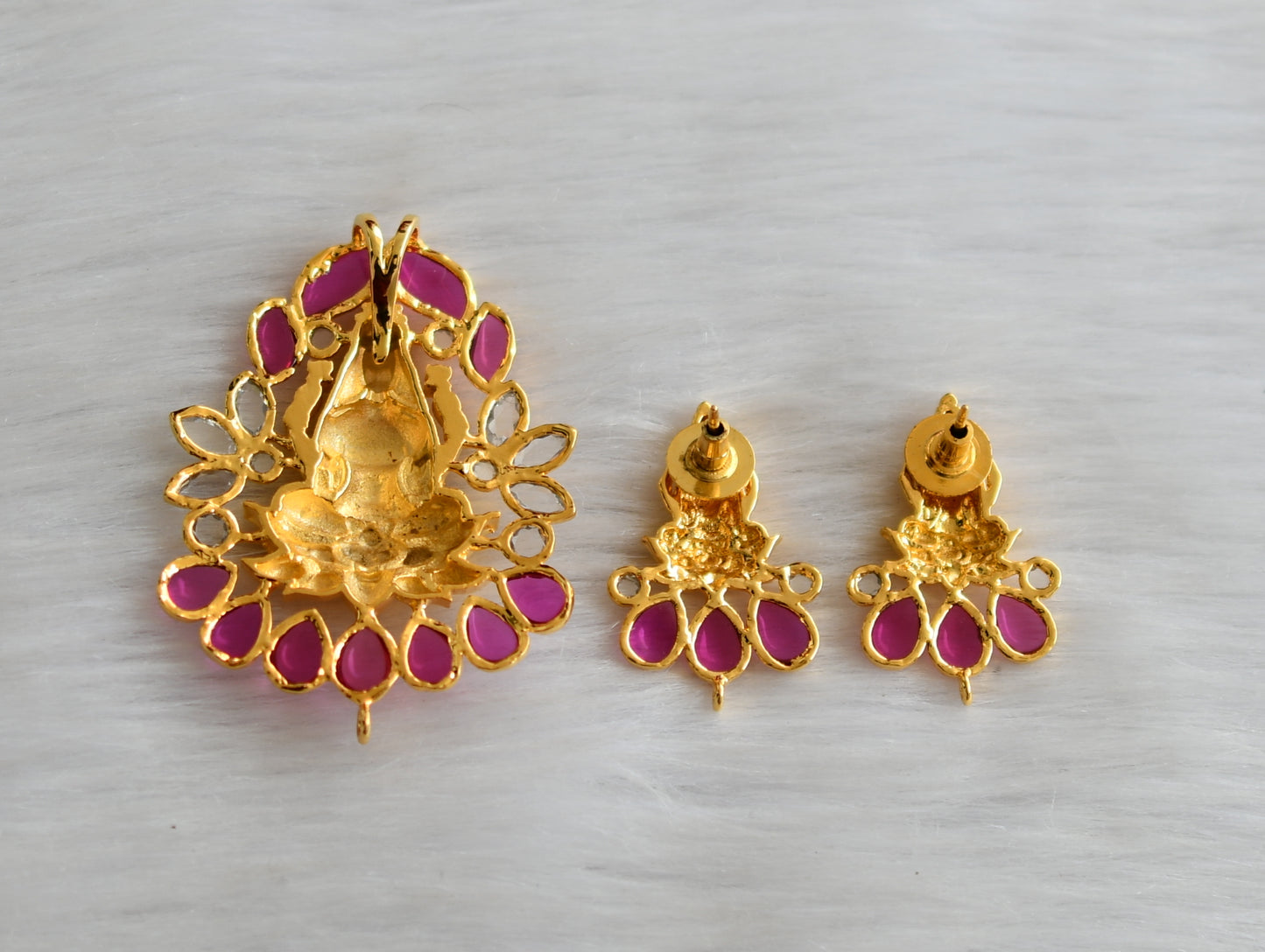 Gold tone uncut ruby Lakshmi pendant set dj-03148