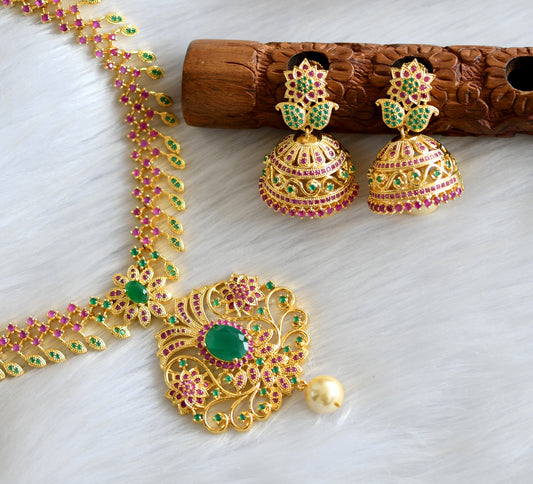 Gold tone ruby emerald mango necklace set dj-03154