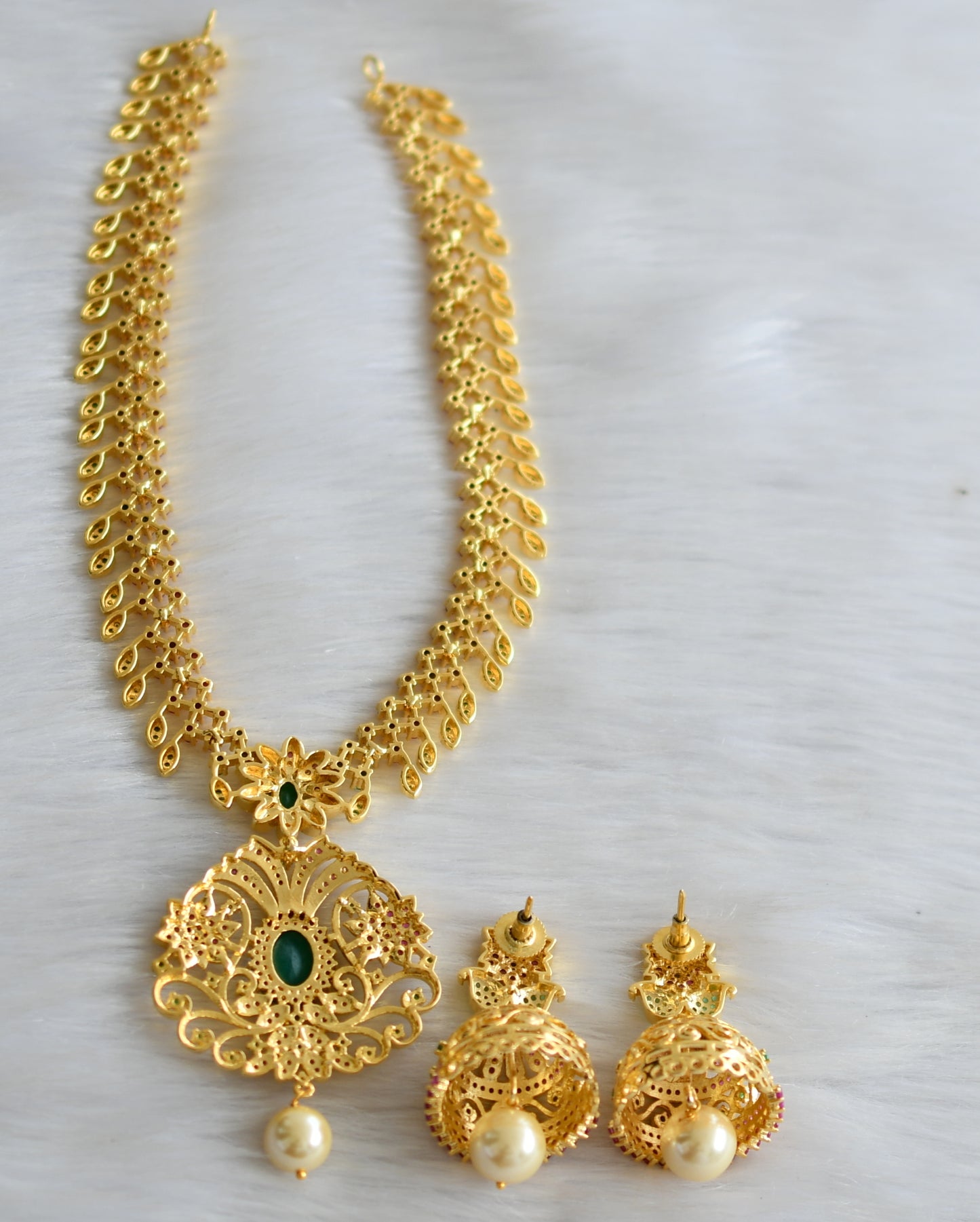 Gold tone ruby emerald mango necklace set dj-03154
